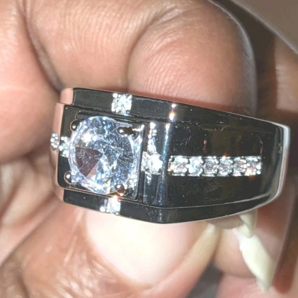 Round Cut Lab Created Diamond Men's Engagement Ring 14K White Gold Plated Sz 11
